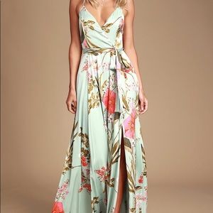Still the One Sage Green Floral Print Satin Maxi Dress